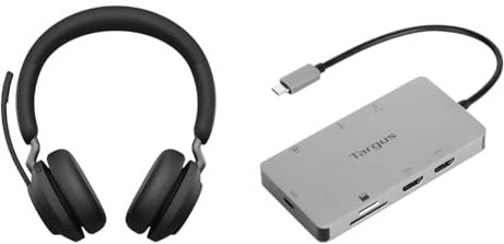 Jabra Evolve2 65 Wireless PC Headset – Noise Cancelling UC Certified Stereo & Targus Docking Station USB-C Dual HDMI 4K Monitor Display Ports, Gigabit Ethernet, Micro SD, 2x USB 3.0 (DOCK423EU)