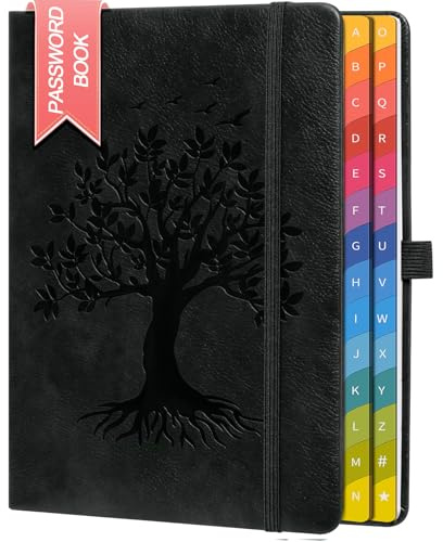 ZXHQ Passwortbuch mit bunten alphabetischen Tabs, 21,3 cm x 14,7 cm Hardcover-Passwort-Organizer für die Verwaltung von Internet-Webseiten-Adressen und Logins - Schwarz