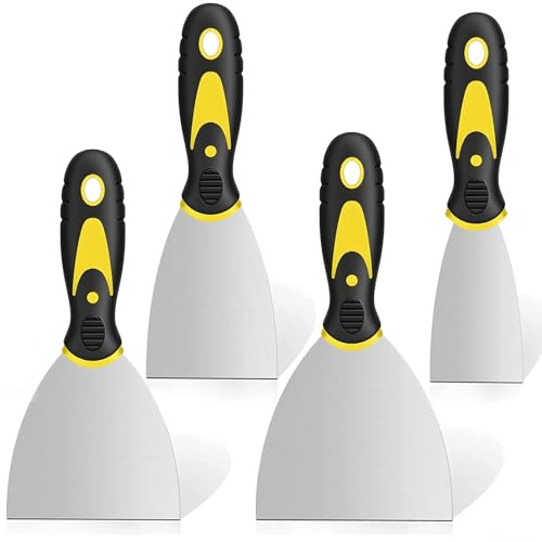 AOZBZ Wallpaper Scrapers, 4 Pcs Stainless Steel Trowel, 1.5'', 2'', 4'', 6'', Wide Putty Knife Set, Metal Spackle Knives Paint Tools for Wallpaper/Decals/Drywall Finishing/Plaster Scraping