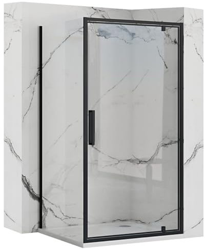 Rea Box Doccia Ad Angolo Rapid Swing 100x80 Cabina Doccia senza piatto doccia Vetro di sicurezza temperato Transparentne 6mm (Nero opaco) porta: 100 parete: 80 cm
