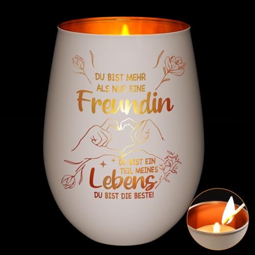 Livole Gravur Windlicht mit Spruch - Geschenke für Beste Freundin, Freundinnen BFF - Glas Teelichthalter Freundschaftsgeschenke