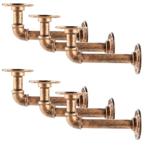 LDHHHYH 6 Stück Industrial Rohr Regal Klammern, 17x8x6.5CM Regalhalterung Rot Bronze Retro, Industrial Wandregal Halterung Vintage, Rohr Regalhalter, Retro Regalhalter für Home Bücherregal