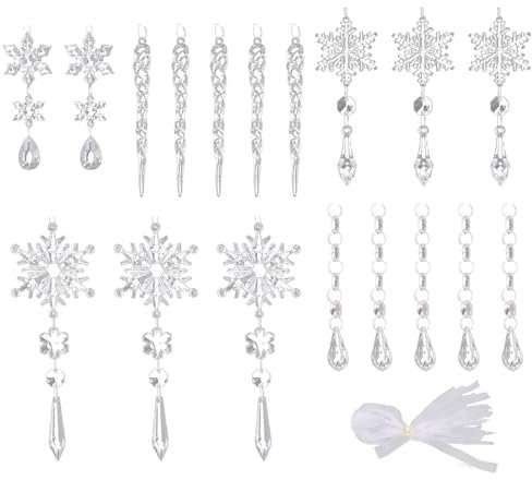 ZHDOKA 18-teiliges Eiszapfen-Ornament-Set, Weihnachts-Acryl-Schnee-Eiszapfen-Tropfen-Set, Klare Weihnachtsbaum-hängende Kristallornamente für Weihnachtsbaum, Winter, Neujahr,