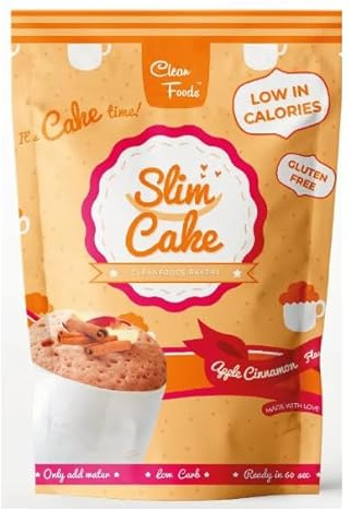 3 x CleanFoods SlimCake 70 Kalorien Tassenkuchen l Apfel-Zimt Geschmack l 5 Tassenkuchen I Konjac Glucomannan I Glutenfrei I Zuckerfrei I in 60 Sekunden zubereitet l Mugcake