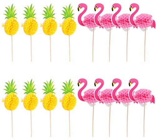 ibasenice Flamingo-kuchendekorationsset 16-teilig Wabenpapier-kuchenaufsätze Für Party-desserts