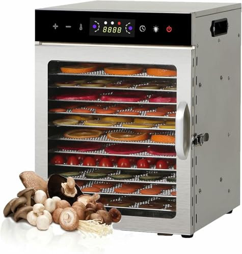 AFLEPCBRQ Food Dehydrater for Home, Food Drier Fruit Meat Drying Machine, Freeze Dryer for Candy Fish Vegetables Meat Jerky Herb Mushroom Dog Treats,12-Tray
