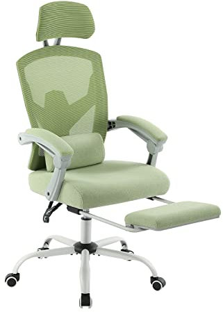 DUMOS Office Desk Chair with Footrest Ergonomic Gaming Chair for Adults Computer Mesh, Lumbar Support,Swivel Reclining with Headrest, Comfy Armrest for Home, Office, Work, Study, Light Green