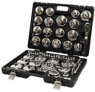 Laser 9128 Oil Filter Cup Wrench & Drain Key Kit - 58pc, Silver