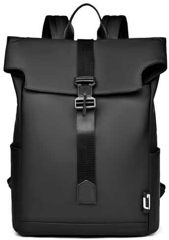 Kommodum - Zaino casual Porta PC in Membrana PU impermeabile Borsa Uomo con Tasca per PC Portatile Computer Notebook per Tempo libero Scuola Lavoro Viaggio KM19 (Nero)