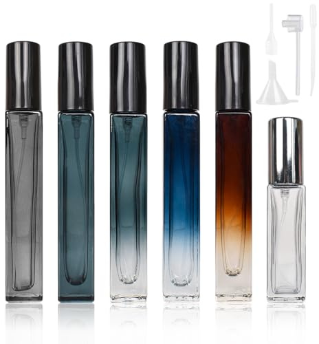 Disnace 6 Stück Parfum Zerstäuber, Glas-Parfümzerstäuber, Reise Parfümzerstäuber, Parfum Flakon Leer, Nachfüllbare Reisesprühflaschen, Leckdichter Parfüm Zerstäuber mit Zubehör, 10ml