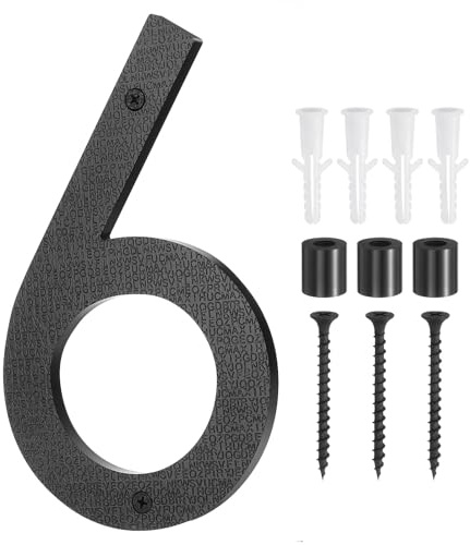 sourcing map Numero civico galleggiante, 20,3 cm, nero, moderno, numero 6 in ABS, con accessori di montaggio per casa, porta, fattoria, strada