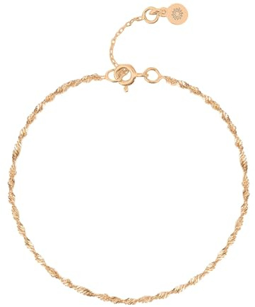 Einzelstück® Singapur Fußkette 925 Sterling Silber I Gedrehtes Silberfußkettchen I 14K Gold & Roségold, Echtschmuck Singapurkette Damen