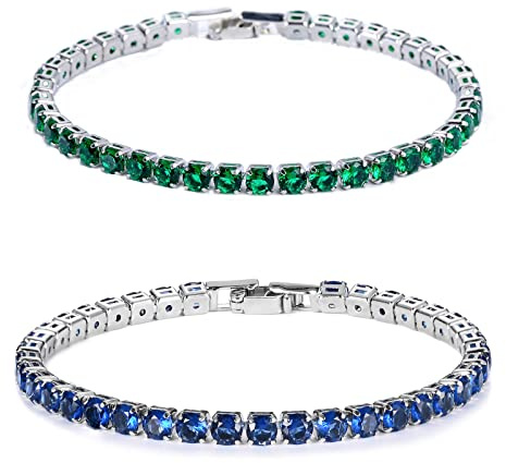 2 st tennisarmband för kvinnor, 4 mm zirkon unisex tennisarmband, delikat damarmband i zirkonia, armband smycken för kvinnor mödrar systrar vänner, mors dag presenter (blå, grön)