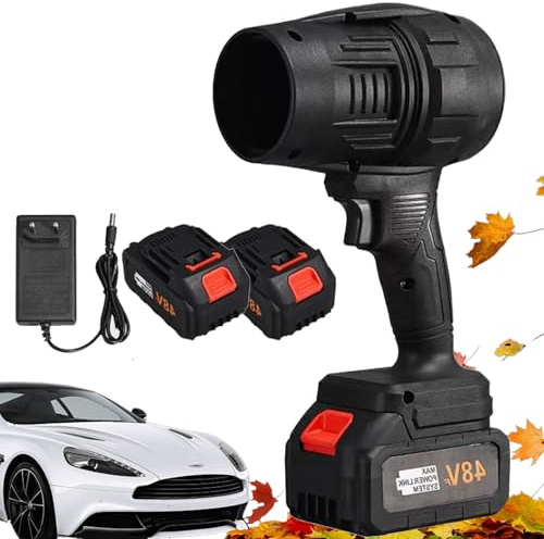 Soplador Turbo Jet, 2025 Nuevo Soplador De Aire Potente Jardin, Plumero De Aire Inalámbrico Turbo Super Power, Soplador De Hojas Bateria, for Secado Y Limpieza de AutomóViles (Negro+2 Batería)