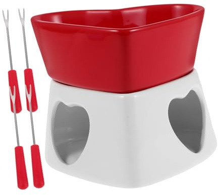 DECOMELODY Fondue Individual de Cerámica para Chocolate y Queso Mini Olla Calentadora con Tenedores para Postres y para Reuniones y Cenas