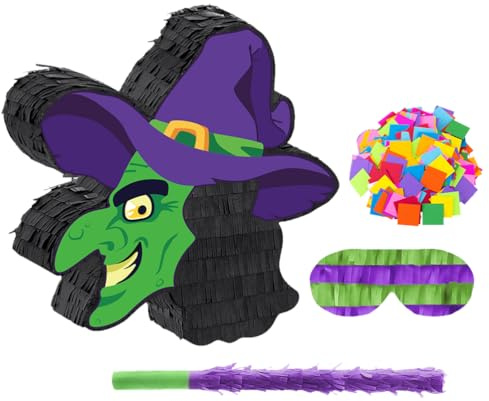 Vaguelly Pignatta da Strega di Halloween con Maschera per Occhi in Bastoncino Decorazione con Coriandoli Pignatta di Carta per Feste di Halloween per Gioco di Festa