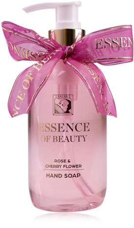 Accentra Distributeur de savon SALSA ESSENCE OF BEAUTY, savon liquide 250ml, parfum Rose et Fleur de Cerisier, cadeau idéal pour femmes, mamans, amies, rechargeable, design rose décoratif