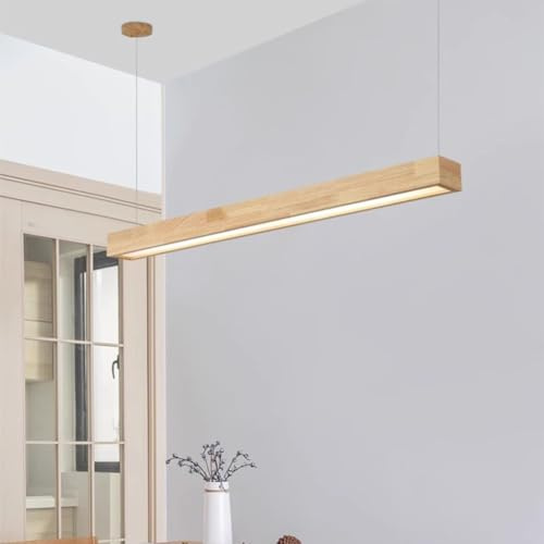 XIANHE LED Pendelleuchte Holz Esszimmerlampe Dimmbar mit Fernbedienung, 24W Moderne Esstischlampe Linear Design Hängeleuchte Höhenverstellbar für Wohnzimmer Esszimmer Küche büro hängend Lampe(60cm)