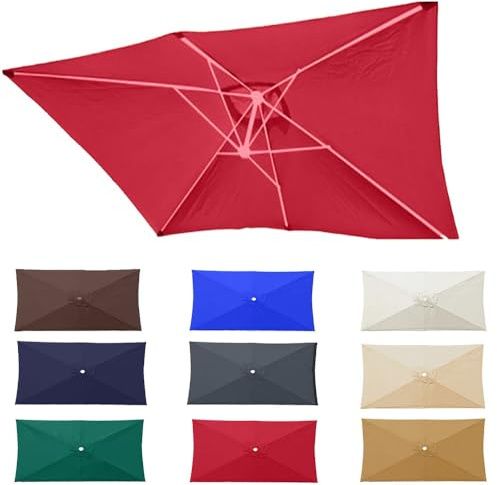 Parasol rectangulaire de 2 x 3 m, 6 baleines, pour table de patio, toile de rechange anti-UV pour jardin et marché extérieur(Red)