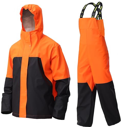 PRO Herren Regenanzug Wasserdicht PU - Robuste Regenjacke & Latzhose | Zwei-Farben-Design, abnehmbare & versteckbare Kapuze,ideal für Bau, Angeln, Outdoor