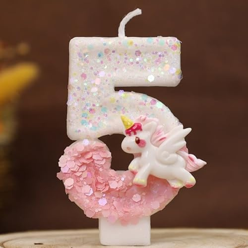 ALLAVA Einhorn Geburtstagskerzen Zahlen 5, Einhorn Kerze 5 Geburtstag Mädchen, Unicorn Geburtstagskerze 5 Jahre, Einhorn Tortendeko Geburtstag Mädchen 5 Jahre