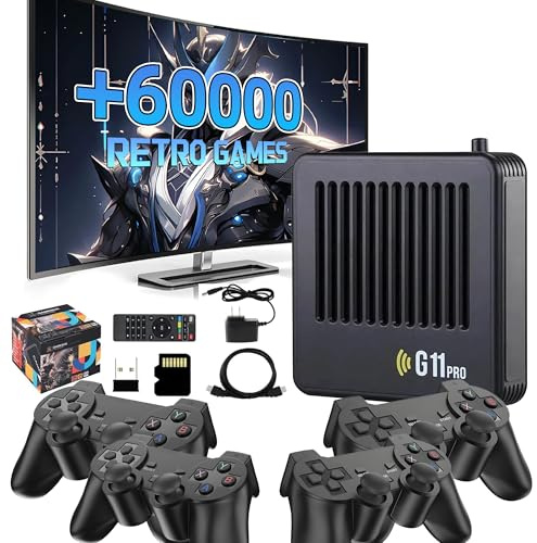 XIXIMENG G11 Pro Game Box Console Retro avec 4 manettes,60 000+ Jeux 60+ Émulateurs Console retrogaming,Emuelec 4.3,4K Game Stick Plug & Play,Téléchargement de Jeux/Sauvegarder la Partie (256G)