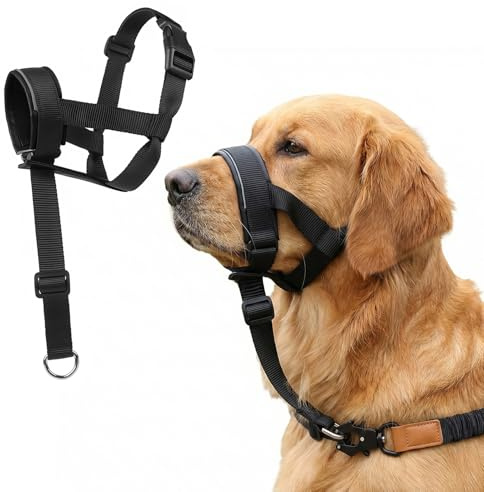 LIWEGHT Dog Head collar, Dog Head Halter No Pull Collar Gentle Leader for Dogs Adjustable Reflective Strap to Stop Pulling with Leather Pads,Dog Training Collar for Large Dogs(M)