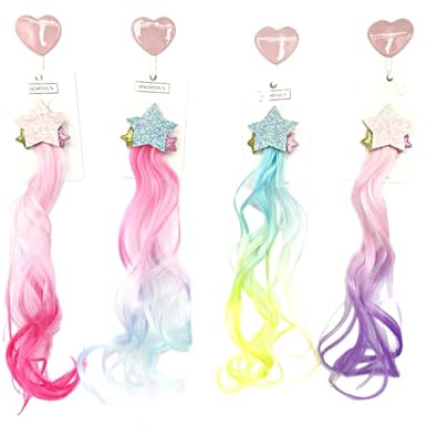 Mecmbj Haarsträhnen zum Einklipsen, Bunte Kinder Haarverlängerung Clips | 4 Stück Haarsträhnen Kinder, Bunte Haarteile Synthese Party Ankleiden, für Mädchen Cosplay Party Zubehör, Haarschmuck Mädchen