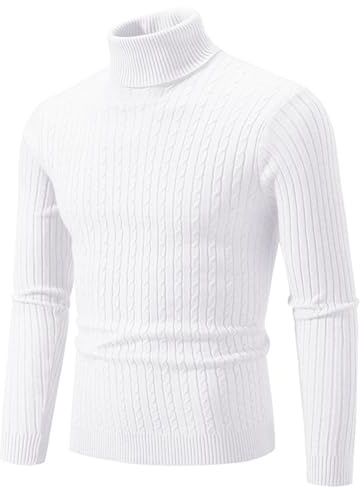 ZzhangOu Herr klassisk twist tröja höst och vinter turtleneck varm bas tröja, Vitt, XXL