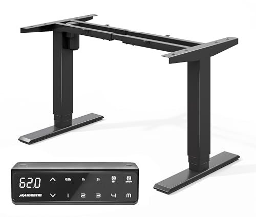 MAIDeSITe elektrisch höhenverstellbarer Schreibtisch mit quadratischen Beinen, leiser und energiesparender Motor, 4 Höhenspeicher & Sitzerinnerung, ergonomisches Stehpult-T1 Plus