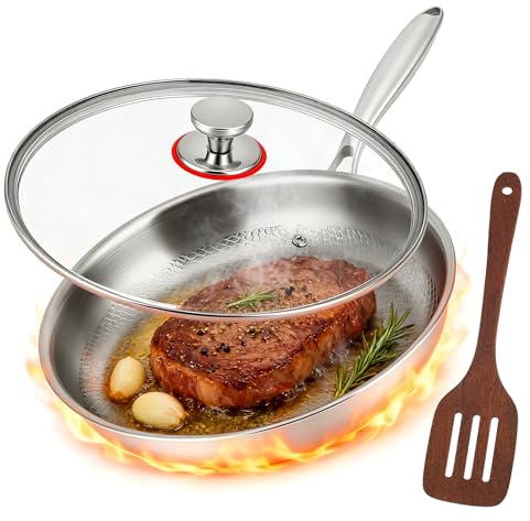 Titanium Frying Pan, 28cm Titanium Non-Stick Pan with Lid, Coating-Free and Chemical-Free, Titanium Cookware Fast and Even Heating, Thickened, Ultra-Durable, Scratch-Resistant for Kitchen Cooking