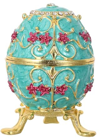 BIUDECO European Style Enamel Egg Jewelry Box Zinc Alloy Hinged Trinket Case Dual Purpose Decor and Jewelry Storage for Special Occasions like Weddings