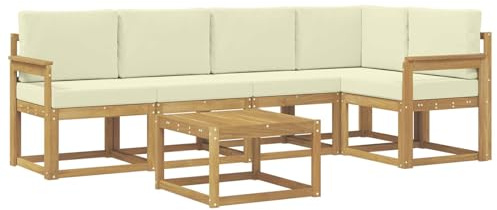 vidaXL Outdoor-Sofagarnitur 6 pcs Weiß und Creme Massivholz Akazie, Outdoor-Ecksofa, modernes Lounge-Set für Garten, Robustes Sitzmöbel für Terrasse, Entspannen