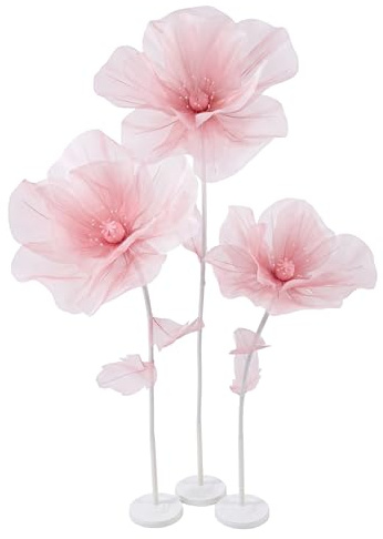 Bemonew Grandi fiori di carta, fiore di organza gigante a 3 teste con supporto, decorazione floreale sullo sfondo per giardino, hotel, accessori fotografici, matrimonio, Style-1
