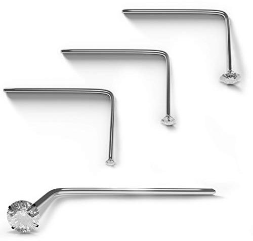 Monster Piercing - 9K Gold Weißgold | Nasenpiercing Nasenstecker Stud | Multipack | Enhält 3 Stück | Kristallstein | Stabstärke: 22G (0,6 mm) | Stablänge: 8mm | Hypoallergen