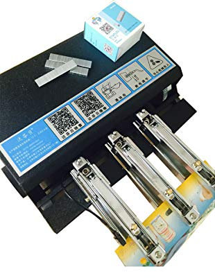 CGOLDENWALL Grapadora eléctrica automática A4 Máquina de encuadernación de papel Heavy Duty Stitcher para cartón/tarjeta de papel/caja de plástico/manual/archivo 220V (24/6 tres cabezas+contador)