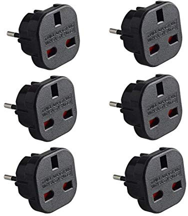 Q4U Q4UP6 Travel Adapter UK to Europe Black Plug Adapter UK to EU, UK 3 Pin to Plug European/France/Poland/Europe (EU) 2 Pin Adapter Travel – Pack of 6