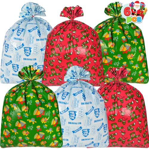 JOYIN 6 Stück Weihnachten Riesige Geschenktaschen, Jumbo-Größe Weihnachtsgeschenkbeutel mit Namenskarte & Schnur für Weihnachtsgeschenke, Party Zubehör, Weihnactsdeko