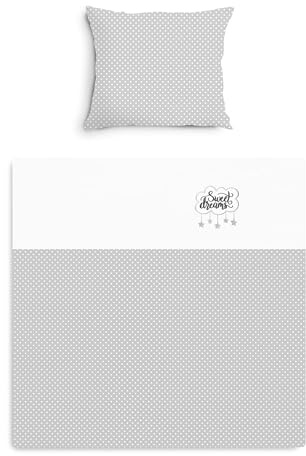 Amilian Baby Bettwäsche Set 2-teilig – 80x80 & 35x40 cm – Kinderwagen, Wiegen, Stubenwagen geeignet – Bettwäsche für Jungen und Mädchen – 100% Baumwolle - Sweet Dreams Pünktchen KLEIN Grau