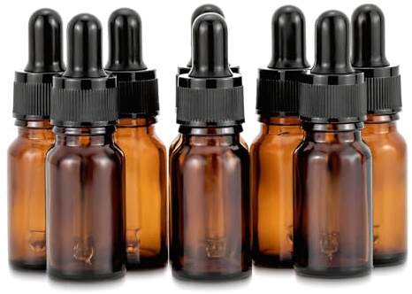 Unxuey 8-teiliges Set 10 ml bernsteinfarbene Pipettenflasche mit Glaspipette Braunglasflasche Apothekerflasche für Essential Öle Parfum Extrakte Liquid Dyes