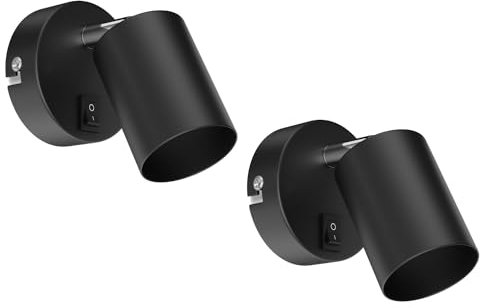 ledscom.de 2 Stück Wandleuchte WAIKA, Schalter, schwarz matt, rund, 1x GU10 max. 60W
