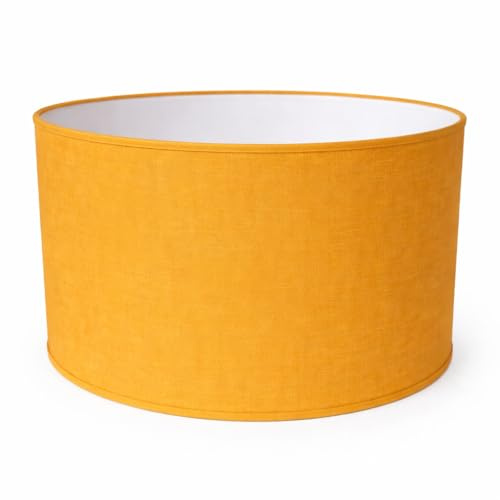 Zylinder Lampenschirm Baumwolle Stoff handgefertigt für Deckenleuchte, Tischleuchte, Stehlampe (Ocker, 35 cm Durchmesser 23 cm Höhe)