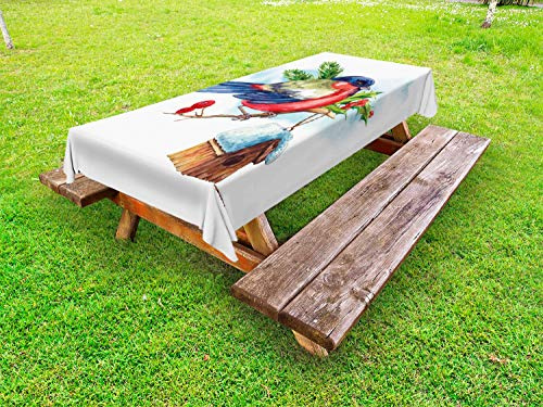 ABAKUHAUS Rowan Tovaglia da Esterno, Natale Uccello Agrifoglio Pino, Tovaglia da Picnic Lavabile Decorativa, 145 cm x 210 cm, Multicolore