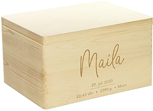 LAUBLUST Erinnerungsbox Baby Personalisiert - Geschenk zur Geburt | 40x30x24cm, Natur, FSC® | Serie: Niers - Frontmotiv