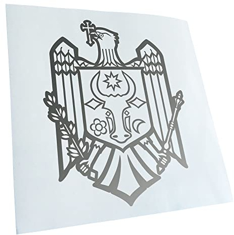 Kiwistar - Autoaufkleber - Moldawien Wappen - Silber - 24x19cm - Heckscheibe Auto Aufkleber wetterfest für Kfz LKW Mofa Truck - Sticker außen selbstklebend Tuning Zubehör für Fenster Fahrzeug Scheibe