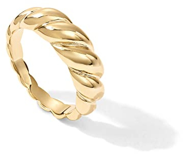 PAVOI 14K Yellow Gold Plated Croissant Dome Rings for Women - Trendy Twisted Braided Band - Chunky Signet Stackable Ring Stetement Jewelry - Size 8