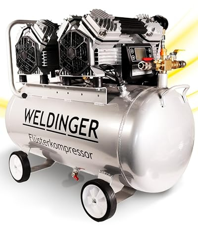 WELDINGER Flüsterkompressor FK380 Alu pro Digitaldisplay 3000 W Leistung Druckbereich 3-12 bar 50 l Aluminiumtank Gewicht nur 32 kg 5 Jahre Garantie