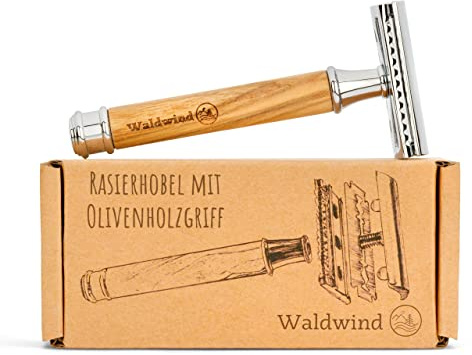 WALDWIND Rasierhobel Olivenholz inkl. 10 Rasierklingen | inkl. E- Book | plastikfreier Zero Waste Nassrasierer für Damen & Herren | geschlossener Kamm | Nachhaltiger Sicherheitsrasierer