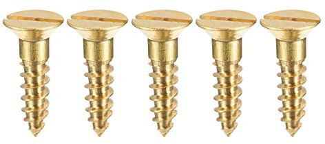 sourcing map 50 Stück Holzschrauben M4 x 16mm Flachkopf Blechschraube aus Messing mit Schlitz