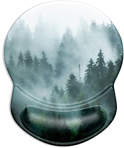 ITNRSIIET Ergonomisches Mauspad mit Gel-Handgelenkauflage Kleine Handgelenkauflage Glatte Oberfläche Rutschfeste PU-Basis Bequeme Büroartikel Schmerzlinderung, 22,1 x 18,3 cm, Nebelwald